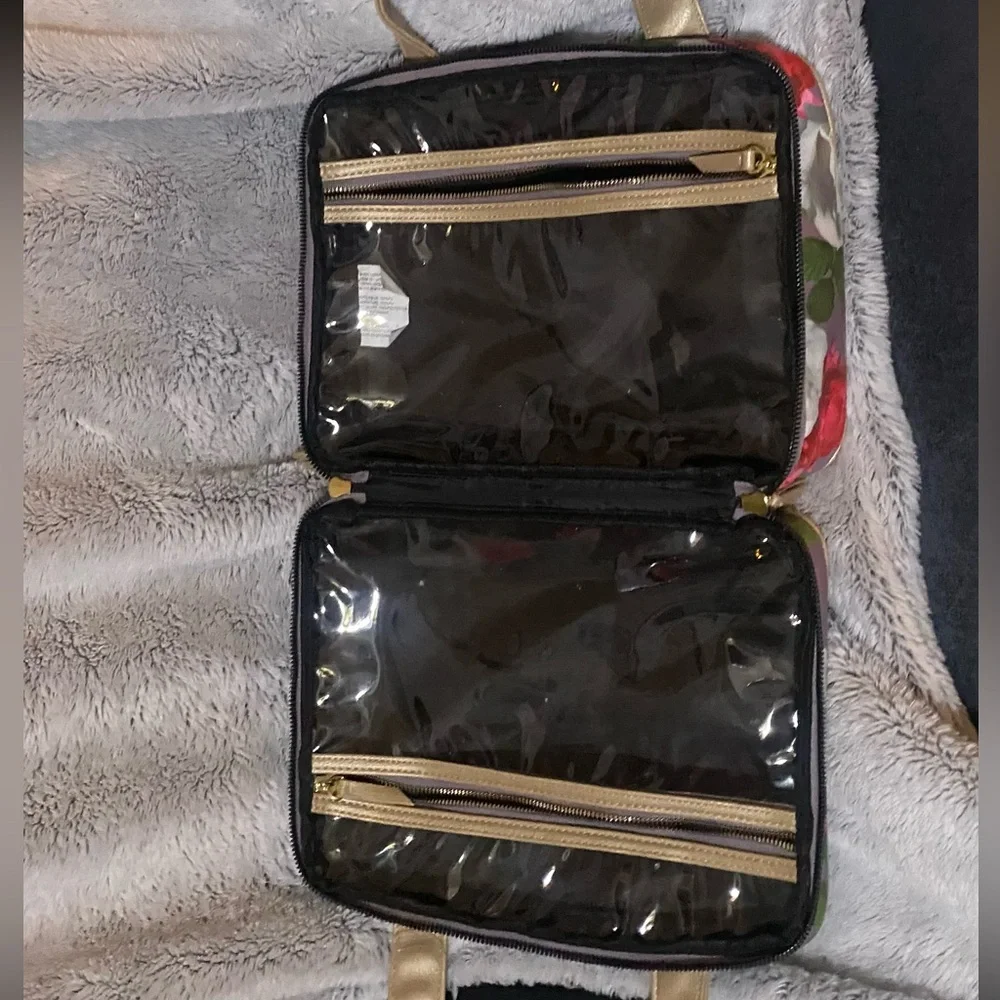 Gold and Red Cosmetic Bag with Floral Design
